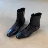 Primer Encuentro Temporada Botas de Moda Versátiles Guapas Francesas Mujer Punta Cuadrada Hebilla Simple Cremallera Lateral Tacón Bajo Botines