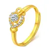 Anillo creativo para mujer en forma de corazón, chapado en oro de 24 quilates, con apertura, estilo coreano, ideal para bodas, San Valentín o Tanabata.
