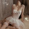 DZ Guiruo Lencería Sexy Lujo Ligero Tentación Sexy Malla Transparente Escote Profundo Con Aro Soporte para Senos Conjunto de Camisón 4418