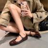 ¡En stock, se envía al instante! Moda y Versatilidad Nuevo Estilo con Hebilla Pequeña Dorada, Zapatos Mary Jane Retro de Punta Redonda con Tira en T, Zapatos Planos para Mujer