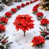 Entrega especial transfronteriza y etiquetado ramo de Nochebuena de 5 cabezas y ramo de Navidad de 7 cabezas en terciopelo blanco, oropel dorado y plateado