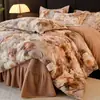 Temporada de Invierno Juego de Cama de Vellón de Leche de Cuatro Piezas Estilo Colcha Vellón de Doble Cara Cálido Engrosado Funda de Edredón Vellón de Coral 1.8m Suministros