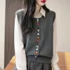 Chaleco cardigan de punto de algodón puro con botones de colores para mujer, chaleco chaqueta exterior sin mangas holgado para primavera/otoño 2025 para mujer, envío directo
