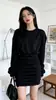 Vestido de Manga Comprida para Mulheres, Novo Estilo Outono, Elegante Cintura Marcada com Pregas, Ajustado ao Corpo, Saia Curta que Molda o Quadril