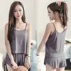 Verano Nuevo Talla Extra Grande para Mujer Simple Tirante Ropa de Casa Pijama Camisola Dos Piezas Shorts Sueltos