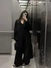 Estilo Hepburn Otoño e Invierno Largo Hasta la Rodilla Estilo Coreano Aspecto Adelgazante Holgado Relajado Negro Engrosado Ropa Exterior de Lana Ropa Exterior de Lana para Mujer