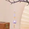 Chaveiro Pingente de Contas de Quebra-Cabeça Paz e Alegria Gato da Sorte de Cerâmica Chaveiro com Sino DIY Anel de Metal Decoração para Pendurar no Carro