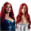 Peruca de Halloween Feminino Europeu e Americano Sea King 2 Vermelho Meio Longo Cabelo Cacheado Capa Cabeça Completa Sereia COS Animação Capa Cabelo Completa
