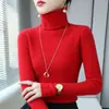Suéter de Lã com Gola Alta Meia-Calça Novo Estilo Outono e Inverno para Mulheres, Camada Base Slim-Fit, Suéter Justo de Tricô de Lã Pura