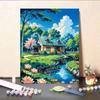 Pintura al óleo digital de verano DIY Paisaje rural Coloreado a mano Simple Paisaje para aliviar el estrés Pintura para sala de estar de pareja