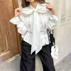 Nova Camisa Branca Elegante Outono/Inverno 2025 Transfronteiriça Moda Elegante Top com Laço na Cintura para Mulheres