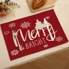 En Stock Decoración Popular para Fiesta Navideña Restaurante Occidental Mantel Individual Estampado de Alce y Muñeco de Nieve Almohadilla Aislante de Calor Versátil para Otoño/Invierno Mantel Individual de Poliéster