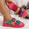 Hebilla de cinturón grande de comercio exterior europeo y americano, pantuflas de fondo de espuma ligera para mujer, para uso transfronterizo, sandalias de playa con graffiti colorido