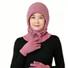 Novo chapéu de peça única de tricô quente com forro de fleece transfronteiriço para mulheres, chapéu de lã integrado com proteção para as orelhas e aquecedor de pescoço de inverno, chapéu à prova de vento para atividades ao ar livre