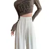 Calça Cinza de Cintura Alta com Fivela Dupla de Perna Larga Feminina Primavera e Outono Solta Emagrecedora Reta Calça Casual Dose