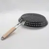 Sartén Parrilla Antiadherente Estilo Coreano del Fabricante con Mango de Madera Plegable, Placa Redonda para Barbacoa, Herramienta Portátil para Asar al Aire Libre para Carne y Verduras