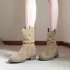 Temperamento de Moda Tendencia Otoño Invierno Estilo Coreano Gamuza Botas Apiladas Mujer 2026 Aumentadoras de Altura Botas Vaqueras Occidentales Botines Botas de Moda