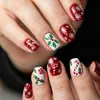 Unhas Postiças Falsas Removíveis com Design de Flocos de Neve Brancos, Azevinho com Frutas Vermelhas, Padrão de Bengala - Roupa de Natal