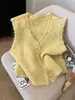 Novo Colete Cardigan Tricotado Gola V Estilo Francês Outono 2026 para Mulheres, Suéter Colete Tricotado sem Mangas Camada Suave e Aconchegante