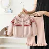 Conjunto de Suéter para Meninas Jacquard Retrô Padrão da Ilha de Man Cardigã Combinado com Calça de Renda Doce e Estilosa Conjunto de Duas Peças