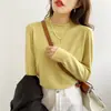 Blusa de segunda pele feminina, camiseta branca de gola semi-alta, adequada para primavera, outono e inverno, suéter justo de manga comprida, versátil