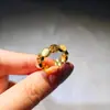 Anel de Moeda de Cobre Estilo Chinês Personalizado Transfronteiriço Olho de Gato para Mulheres, Design de Nicho, Banhado a Ouro, Redondo, Anel Aberto Ajustável