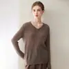 ¡Estilo minimalista! Suéter de punto para mujer con cuello redondo, 75% cachemira + 25% seda de morera, suéter de terciopelo holgado y versátil