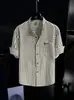 Nova Camisa Masculina de Manga Curta Listrada 2026, Camisa de Verão Fina, Manga Três Quartos, Fashion, Simples, Versátil, Camisa da Moda