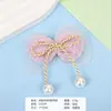 Lazo Decorativo de Punto de Malla con Perlas 7cm Hecho a Mano Pinza para el Cabello Infantil Piezas de Accesorios DIY