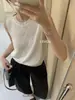 Top de Verão Estilo Francês com Novo Design, Sem Costas, Gola Redonda, Sem Mangas, Colete de Tricô de Seda de Gelo para Mulheres, Peça de Roupa Externa Fina de Verão