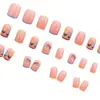Uñas Press-On Cuadradas Cortas Tulipán Pintadas a Mano con Degradado Rosa Nude, Arte de Uñas Terminado Estilo Ins Fresco Primavera/Verano, Al Por Mayor en Stock