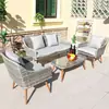 Suministro transfronterizo promocional de muebles de ocio modernos minimalistas con cojín suave y reposabrazos para patio terraza mesas y sillas de comedor de mimbre para exteriores