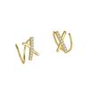Pendientes pequeños con forma de cruz con forma de X y diamantes en plata de ley S925, estilo japonés y coreano, chapados en oro K sencillos, de lujo y con temperamento ligero para mujer