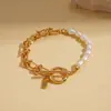 Cadena Ot de Perlas de Imitación Europeas y Americanas Chapada en Oro Real de 18 Quilates Pulsera Elegante Retro Elegante Nicho Joyería de Mano de Alta Gama