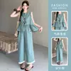 Conjunto para Gestantes 205 Verão Novo Alta Qualidade Famoso na Internet Jeans Fino Camisa Boneca Top Calça de Perna Larga Conjunto de Duas Peças