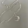 Collar Colgante Luna Creciente de Plata S925 Versión Coreana para Mujer, Cierre OT Simple Vintage, Cadena Brillante para Clavícula, Joyería con Brillo de Galaxia