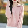 Cardigan de Punto de Lana Pura con Solapas, Estilo Nuevo Primavera 2026, con Puntos de Colores y Patrones Retorcidos, Chaqueta Superior Holgada y Versátil para Mujer