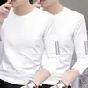 Camiseta fina de manga larga para hombre para otoño, color liso, elástica, secado rápido, corte holgado, cuello redondo casual moderno, camiseta interior