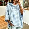 Sudadera con capucha de manga tres cuartos a rayas, holgada, casual, para mujer, nueva, transfronteriza europea y americana