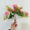 Ramo de Rosas Artificiales, Rosas para Enamorados, Ramo Pequeño para Decoración del Hogar Sala de Estar, Tarjeta de Felicitación, Flores Artificiales de Atrezzo, Ramo