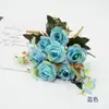 Salón de Bodas Decoración Rosa Artificial Ramo de Rosas de 7 Cabezas Hogar Sala de Estar Mesa de Comedor Arreglo Floral Plantas Verdes
