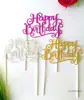Papel con Purpurina Inglés Feliz Cumpleaños Tarjeta para Cupcake Bandera Tirar Bandera Fiesta de Cumpleaños Decoración de Fiesta Horneado
