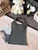 6147 # Camisola de Rayas Estilo Americano Cuello en U Cuello Halter Otoño e Invierno Cepillada Espalda Descubierta Ajustada Versátil Base Top sin Mangas