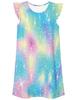 Pijama Feminino Casual Doce com Mangas Volantes, Estampa Digital 3D Gradiente Arco-Íris Aurora Estrela Iridescente, Estilo Europeu e Americano, Transfronteiriço