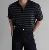 Camiseta de Verano Fina para Hombre de Punto con Cuello Camisero, Manga Corta, Estilo 'Old Money' Maduro, Moderna, Fresca, Casual, Versátil, Polo