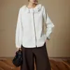 Nueva Camisa de Estilo Chino con Cuello de Pétalos de Hoja de Loto Mejorado para Mujer Otoño e Invierno 2025 Nuevo Top Camisa de Rayón Estilo Nacional Retro