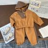 Conjunto Patchwork para Niños Invierno Nuevo 2025 Niños y Niñas Sudadera con Capucha y Pantalones Deportivos de Polar Bloques de Color Estilo Coreano Conjunto de Dos Piezas