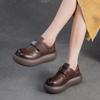 Jiezu 2025 Outono e Inverno Novos Sapatos Casuais Retrô de Couro Bovino de Primeira Camada com Sola Grossa, Versáteis, Modernos e Confortáveis Sapatos Femininos Britânicos