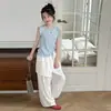 Conjunto de Verano 2026 para Niñas, Nuevo Conjunto de Moda para Niñas Mayores: Conjunto de Dos Piezas para Venta Transfronteriza: Chaleco sin Mangas con Dobladillo Fruncido y Pantalones de Encaje