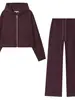 Chamarra con Capucha Bomber con Cremallera para Mujer, Sudadera Abrigo Otoño Nuevo + Pantalones Holgados con Cordón